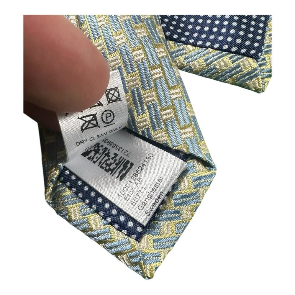 ETON Current Blue Gold Geometric AOP Pure Silk Tie 3.25 Inch Width‎ NWT